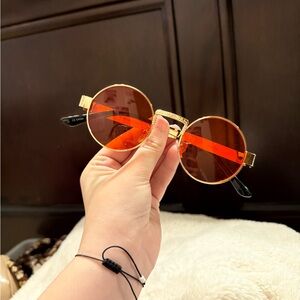 Chic Gold and Red Round Sunglasses
